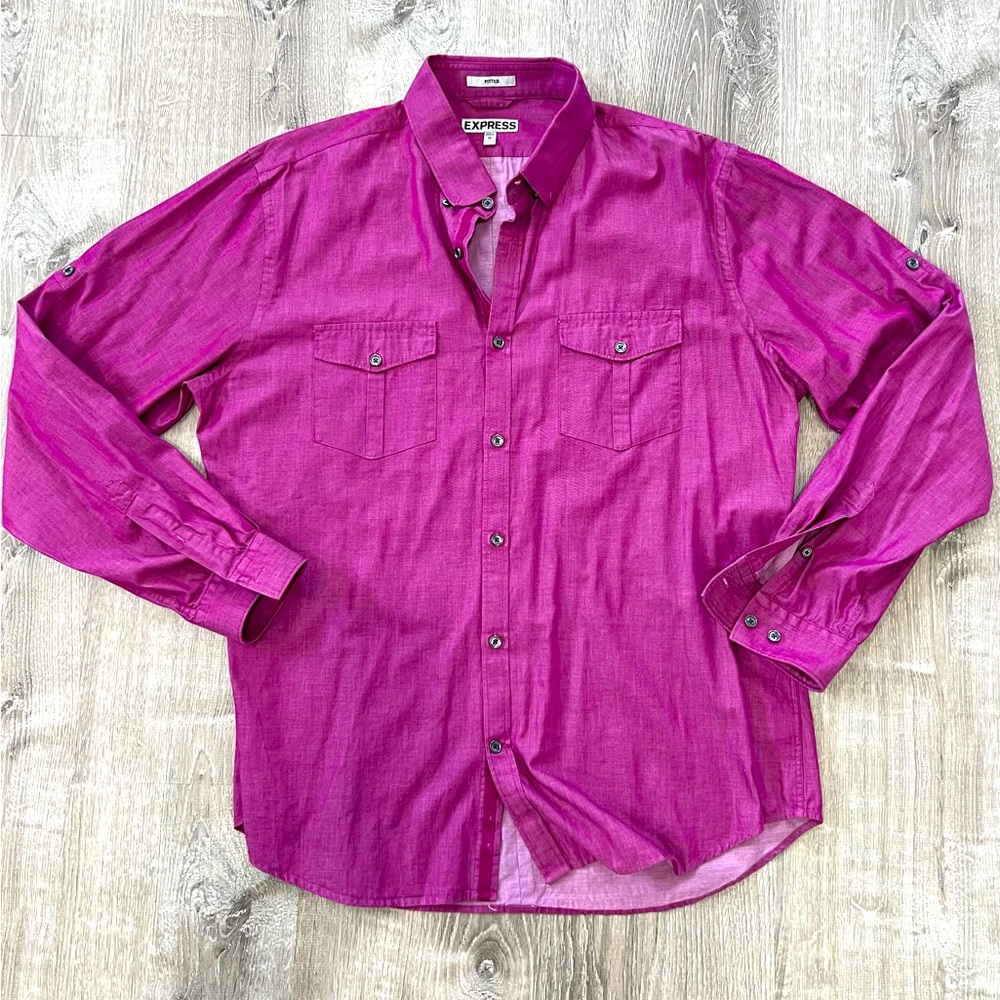 Express Men, casual button down shirt, size XL in purple color